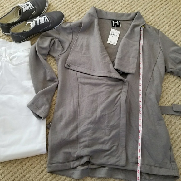 NWT Long Gray Fleece Waist Tie Jacket - Picture 7 of 8